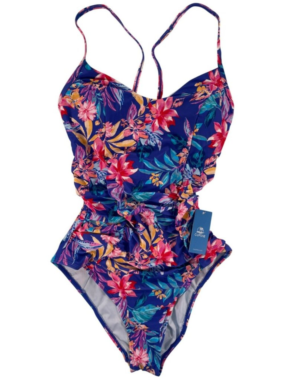 Cupshe Tummy Control Square Neck One-Piece Floral Swimsuit Adjustable Size L NEW - Picture 1 of 9